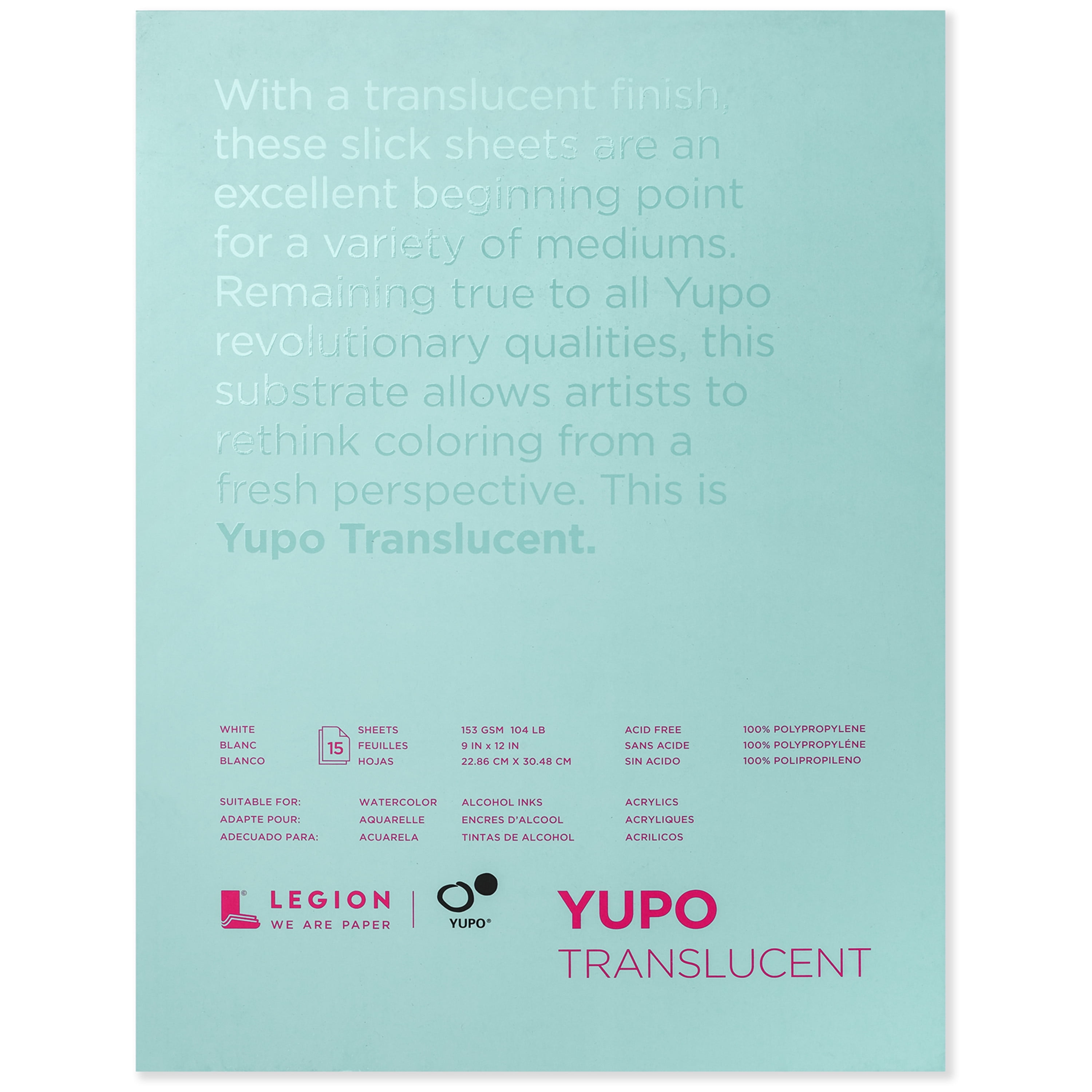 Yupo Translucent Watercolour Paper Pad Polypropylene 9x12in 153gsm 15 Sheets