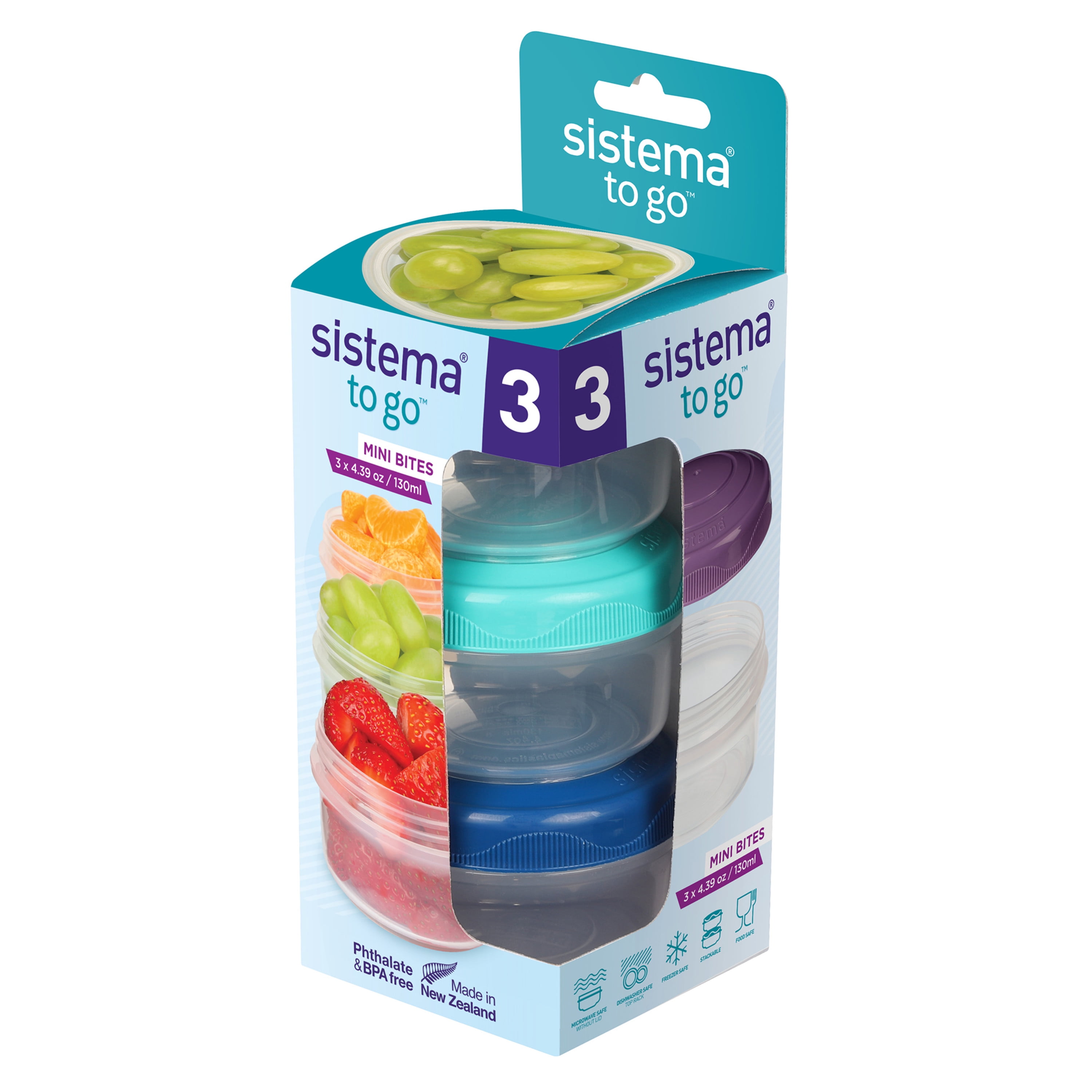 3 x Sistema To Go Mini Bites Snack Pots, Dips, Food Containers 130 ml with Lids