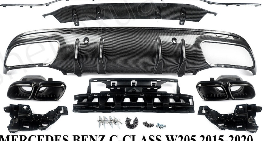 FOR MERCEDES C CLASS W205 SALOON AMG C63 STYLE REAR DIFFUSER CARBON LOOK 15-2021