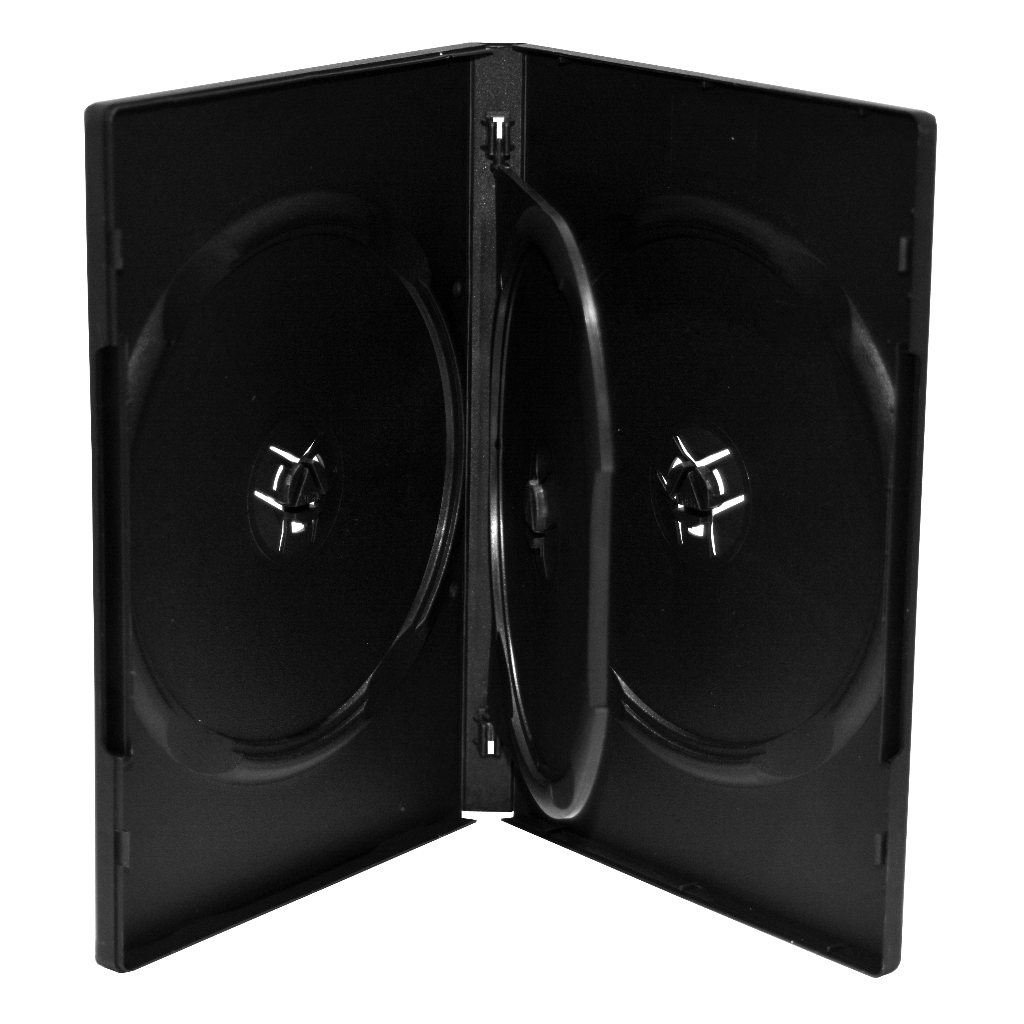 50 x 4 Way Quad CD DVD Case Cases Flip Tray clear outer cover 14mm spine BOX17