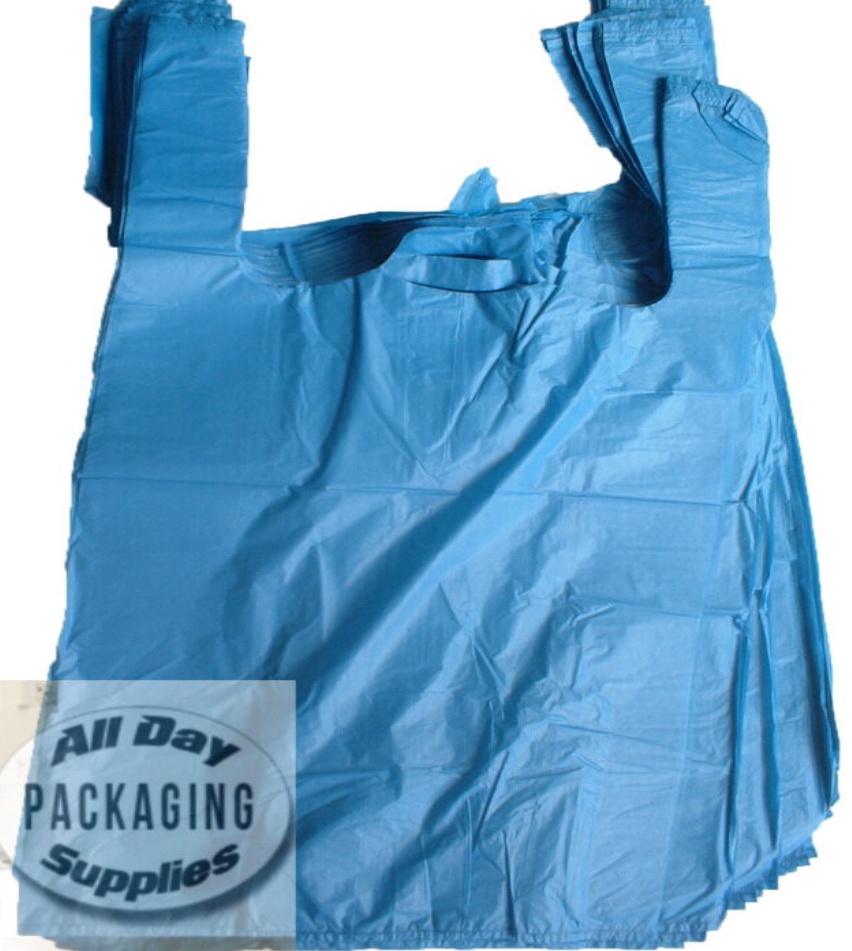 3000 LARGE BLUE VEST CARRIER SHOPPING BAGS 11 X 17 X 21"" PLASTIC POLYTHENE POLY