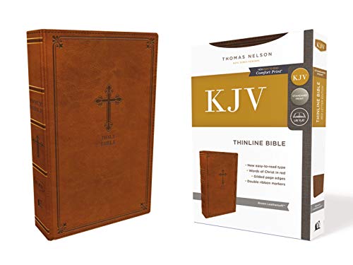 KJV Holy Bible: Thinline, Brown Leathersoft, Red Letter, Comf... - 9780785226000