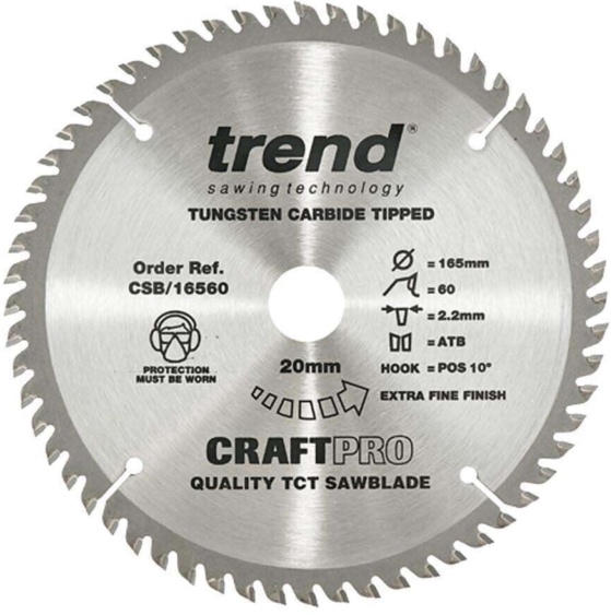 Trend CraftPro Fine Trim Finishing Saw Blade - 165mm dia x 2.2 kerf x 20 bore 60
