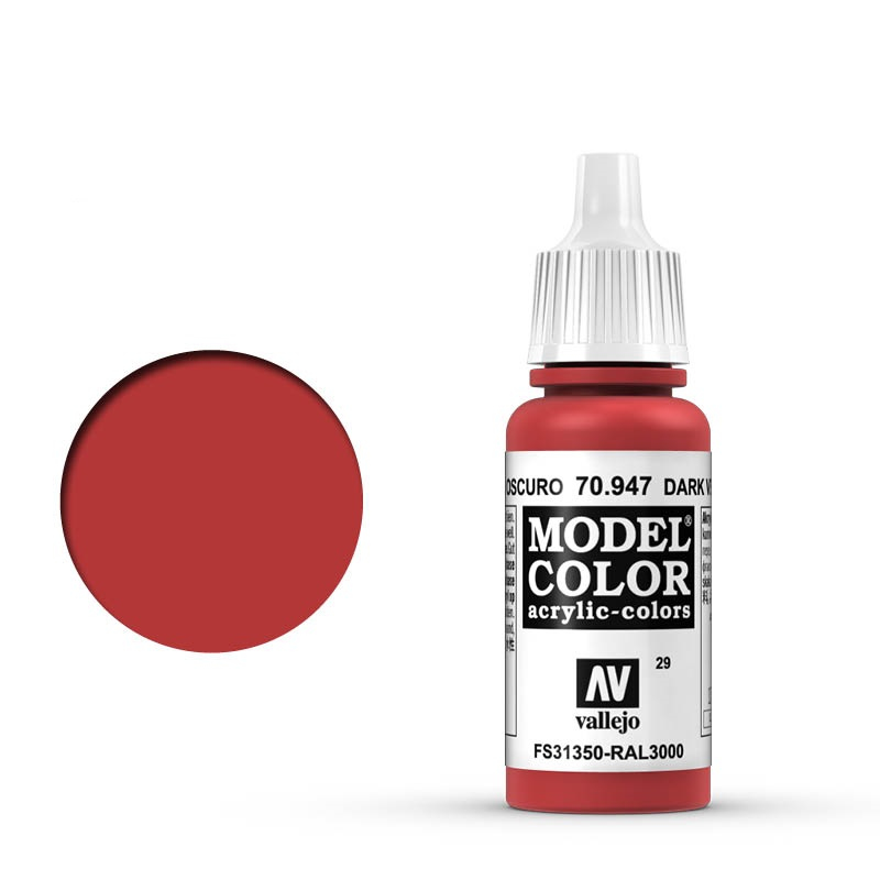 Vallejo Model Color Dark Vermilion Acrylic 17ml Dropper Bottle - 70.947