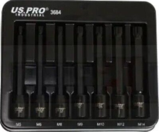 US PRO INDUSTRIAL 7PC 3/8"" DR Extra Long Impact Spline Bit Socket Set M5 - M14