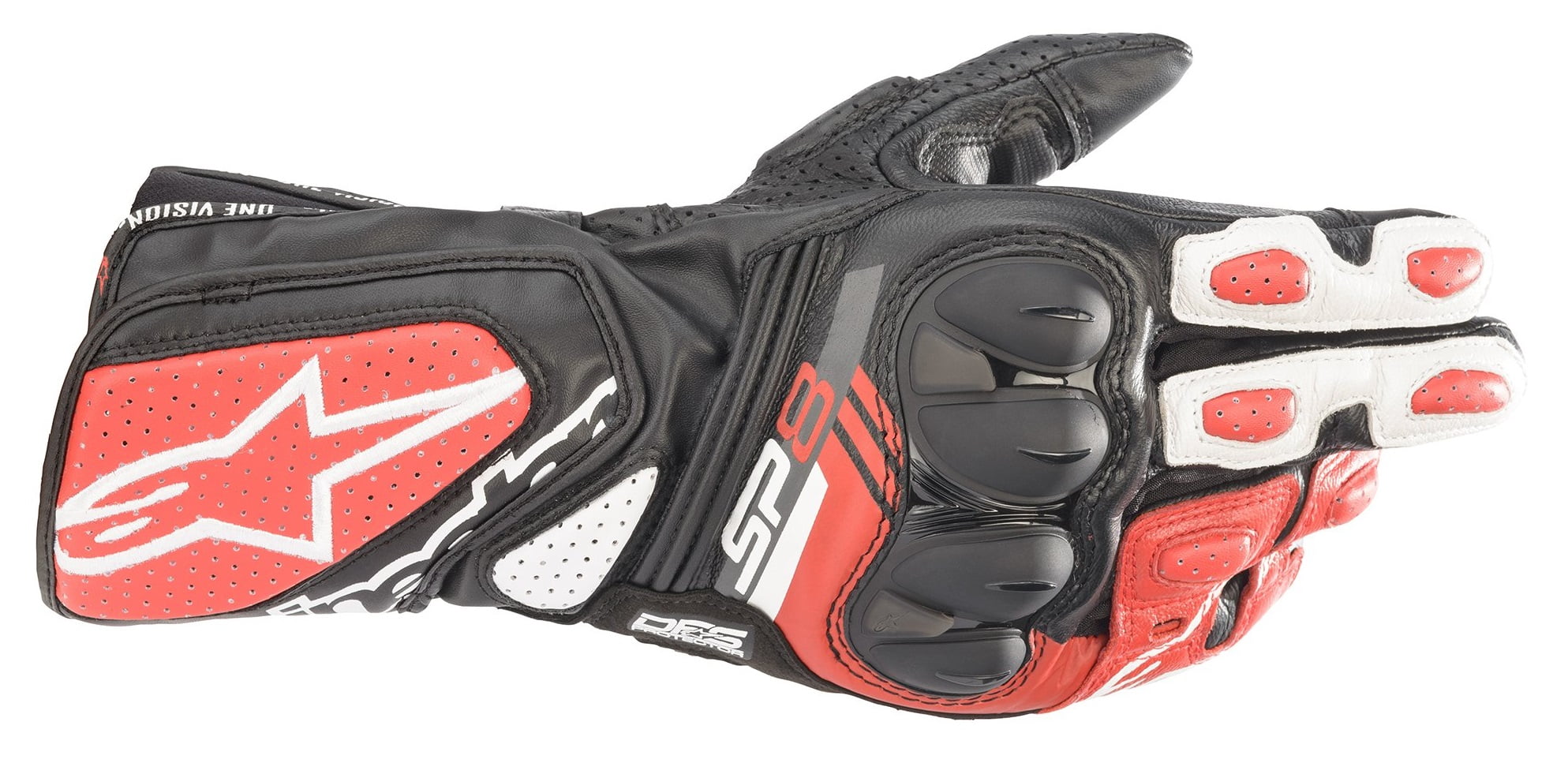 Guanti Moto Alpinestars SP 8 V3 Black White Bright Red Racing Pelle Tg XXL