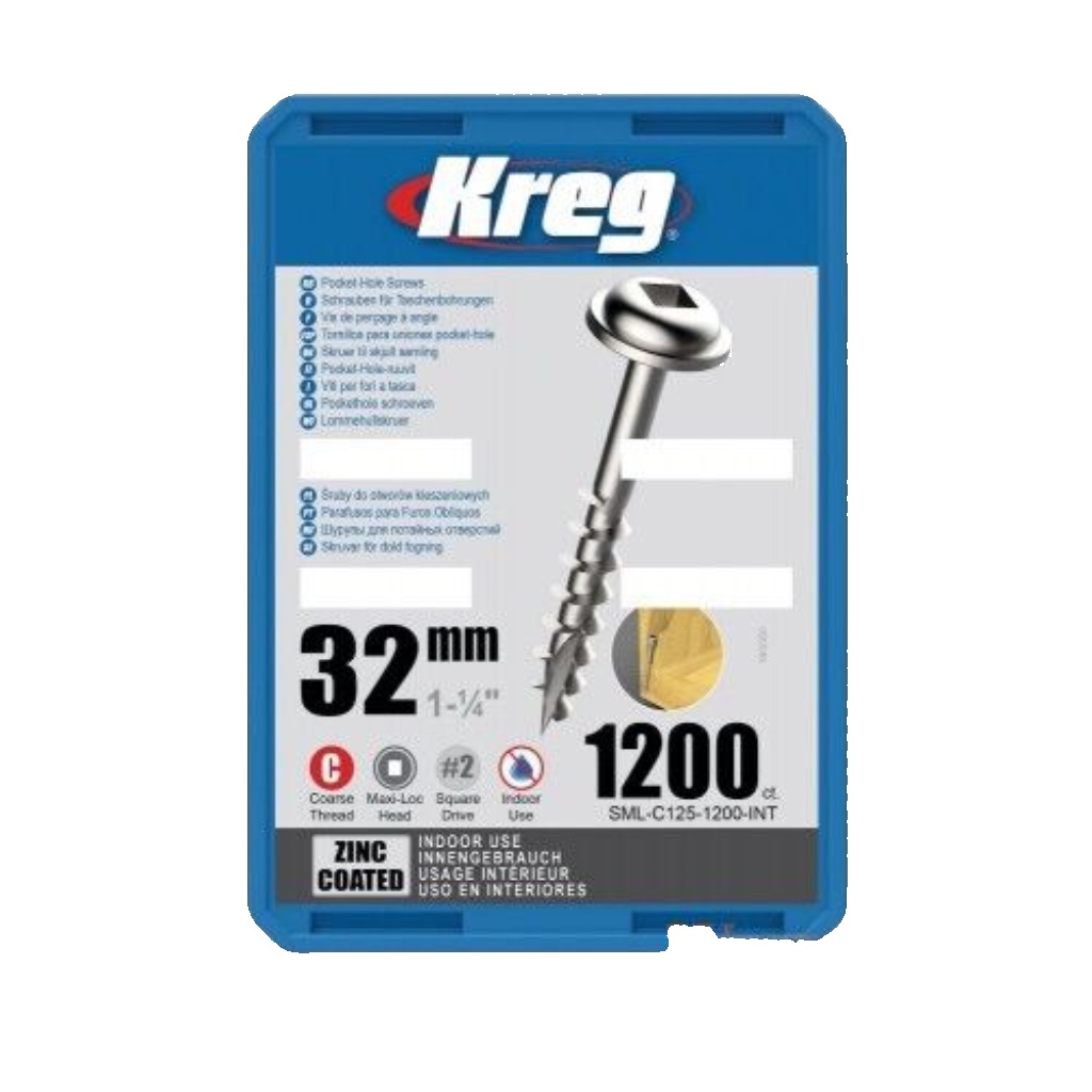 Kreg SML-C125-1200 Kreg Pocket Hole Screws - 32mm / 1-1/4"" x 8 Coarse, Washer-He