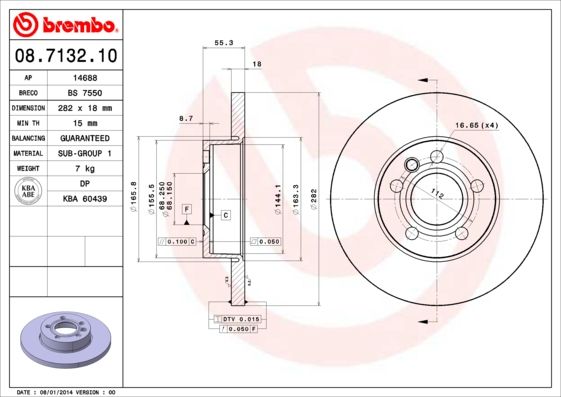 Brembo 2x Brake Discs Pair Solid Front 282mm 08.7132.10 Set 701615301G Brand New