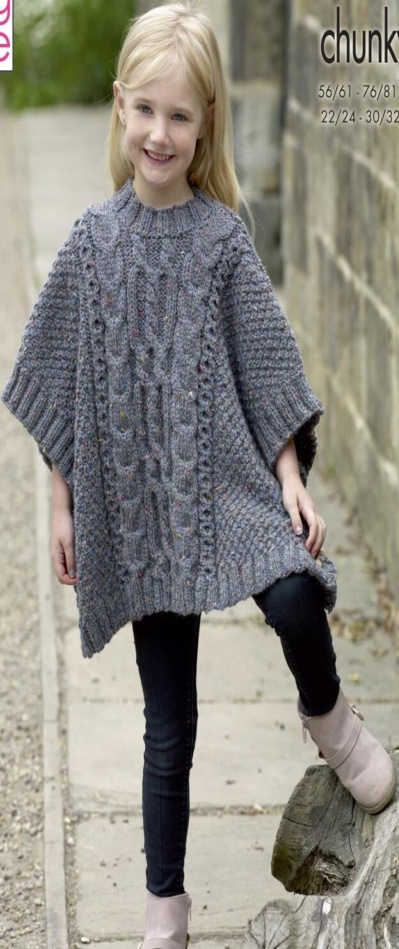 King Cole 5292 Knitting Pattern Girls Tabbard / Poncho and Hat in Chunky Tweed