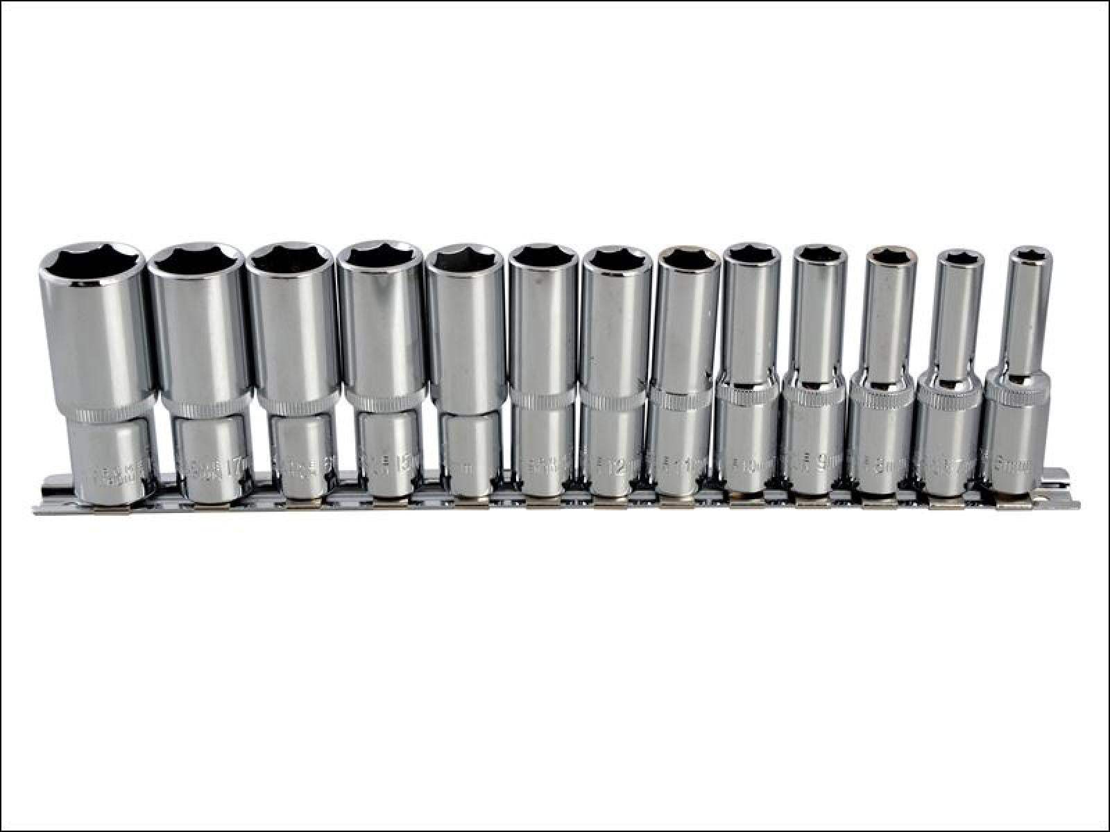 13PC DEEP SOCKET SET 3/8 SQUARE DRIVE SOCKETS ON RAIL 10mm-19mm BLUE SPOT 01542