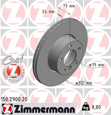 ZIMMERMANN 150.2900.20 Disco freno Assale anteriore, ventilazione interna, rivestito, ad alto tenore di carbonio - Immagine 2