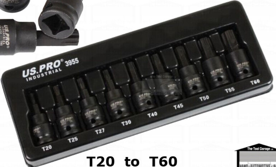 US PRO 9PC 3/8"" DRIVE IMPACT STAR IMPACT TORX SOCKET BIT SET T20 TO T60 SOCKETS