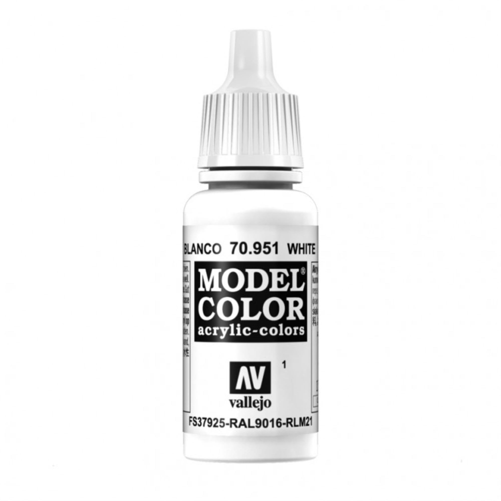 Vallejo Model Color White Acrylic 17ml/0.57 fl oz Dropper Bottle - 70.951