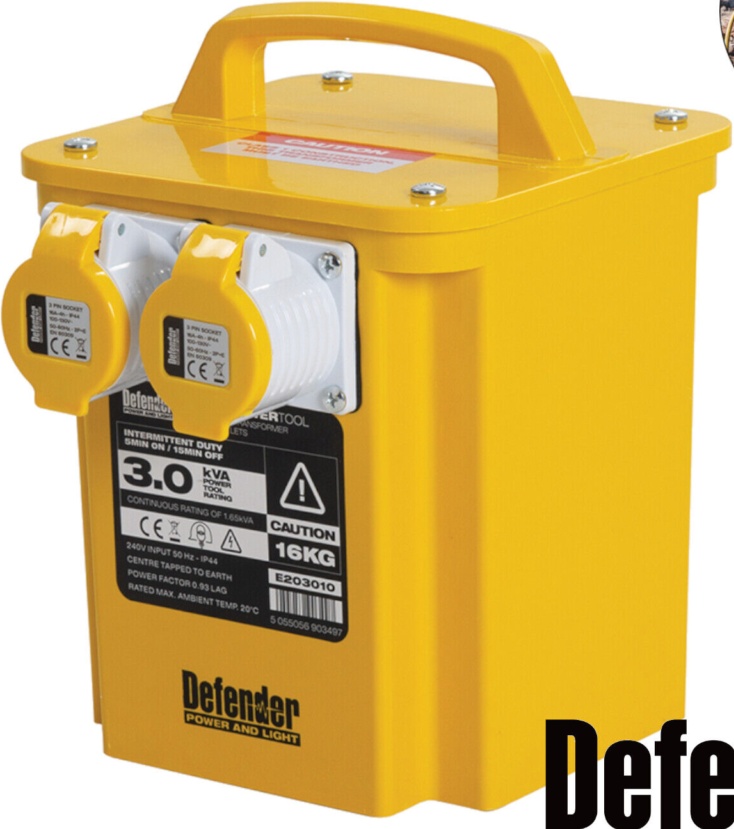 Defender 110v Transformer 3kVA  2 x 16A Outlets E203010
