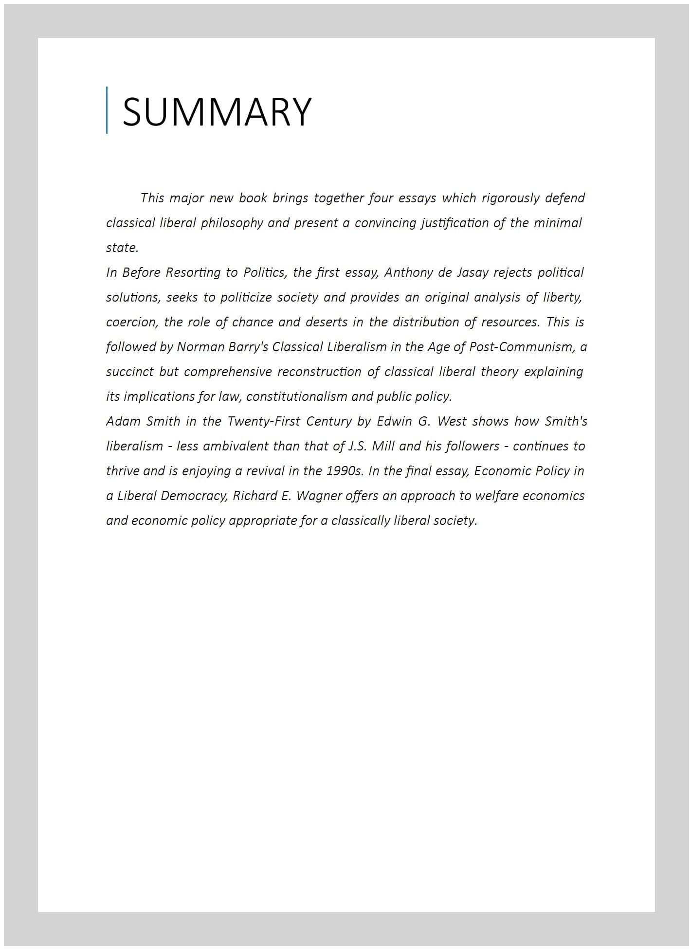 The Political Economy Of The Minimal State Rowley Hardback Edward Elgar
