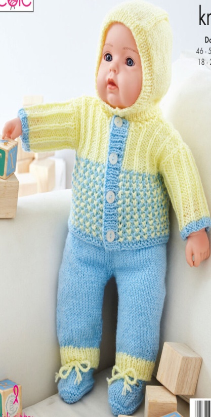 King Cole DK Knitting Pattern Doll Top Pants Hat Booties Jacket Helmet 5924 - Image 4