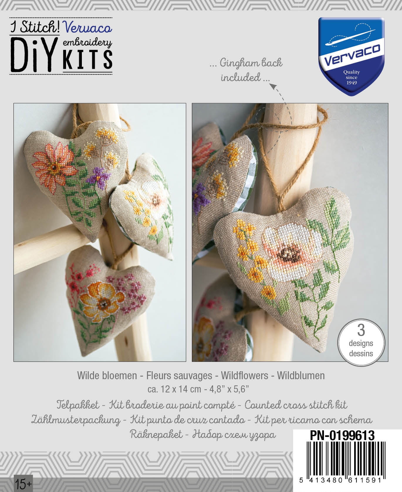 Vervaco herbal bags counted cross stitch kit ""Wildflowers"" Set of 3, 12x14cm, DI - Image 3
