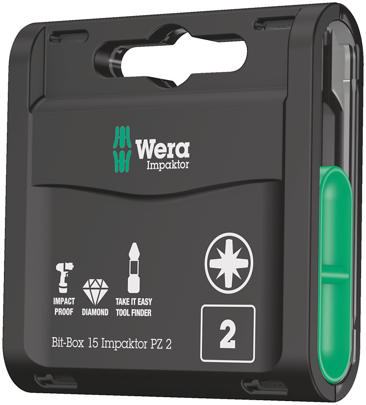 Wera Impaktor PZ2 Screwdriver Impact Driver Bits x15 + Stainless Magnetic Holder