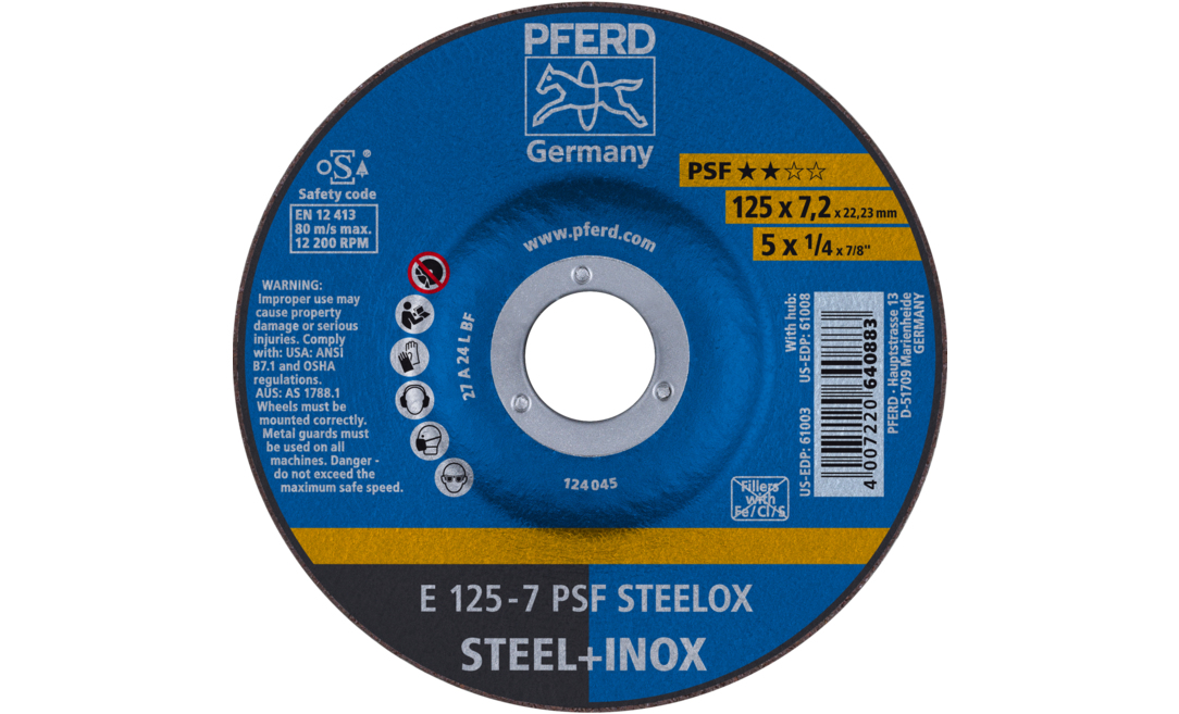 PFERD PSF Steelox Grinding Disc 125mm 10pcs steel stainless