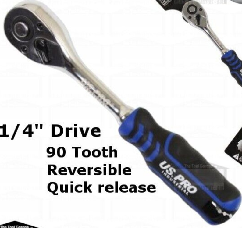 US PRO INDUSTRIAL 1/4"" dr 90T Ratchet With Straight Handle With Grip 4215
