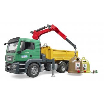 Bruder 03753 MAN TGS Crane truck & 3 glass recycling containers 1:16 bin wagon