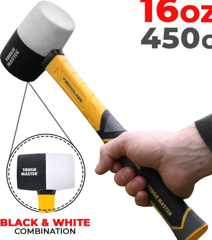 TOUGH MASTER Rubber Mallet 16oz Strong High Elastic Rubber Head Non Slip Grip