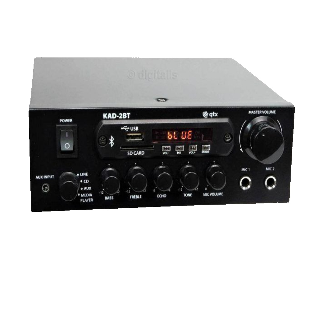QTX KAD-2BT 55w Digital Stereo Amplifier Bluetooth Tuner USB SD Aux IN Mic Input