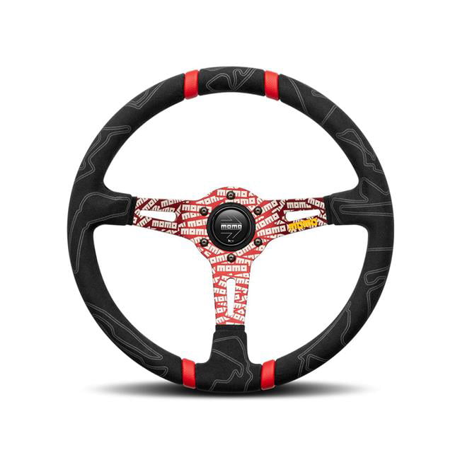 MOMO Ultra Black 350mm Alcantara & Red Street Steering Wheel - Premium Quality