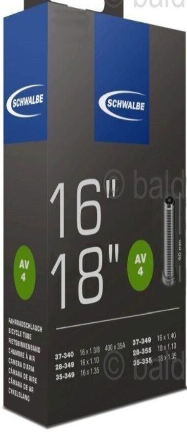 16 x 1.10 SCHWALBE AV4 Inner Tube 40mm Schrader / Car / Auto Valve