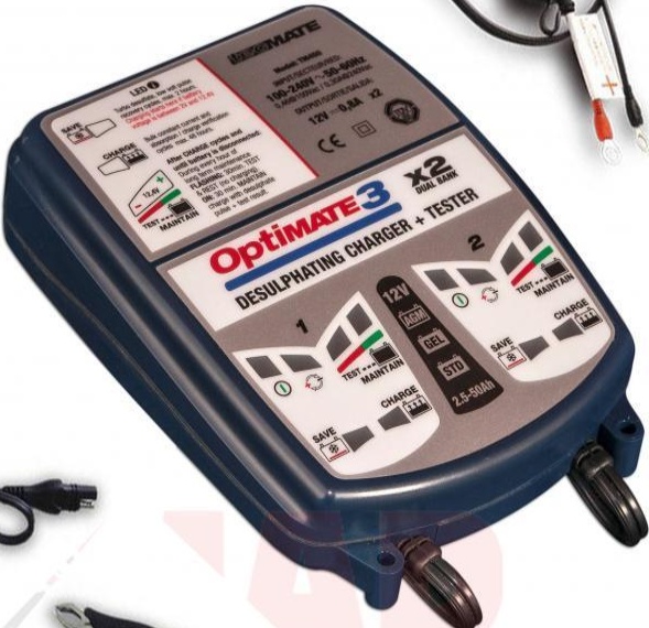 OPTIMATE 3 DUAL BANK MOTORCYCLE 12V BATTERY CHARGER OPTIMISER AND CONDITIONER