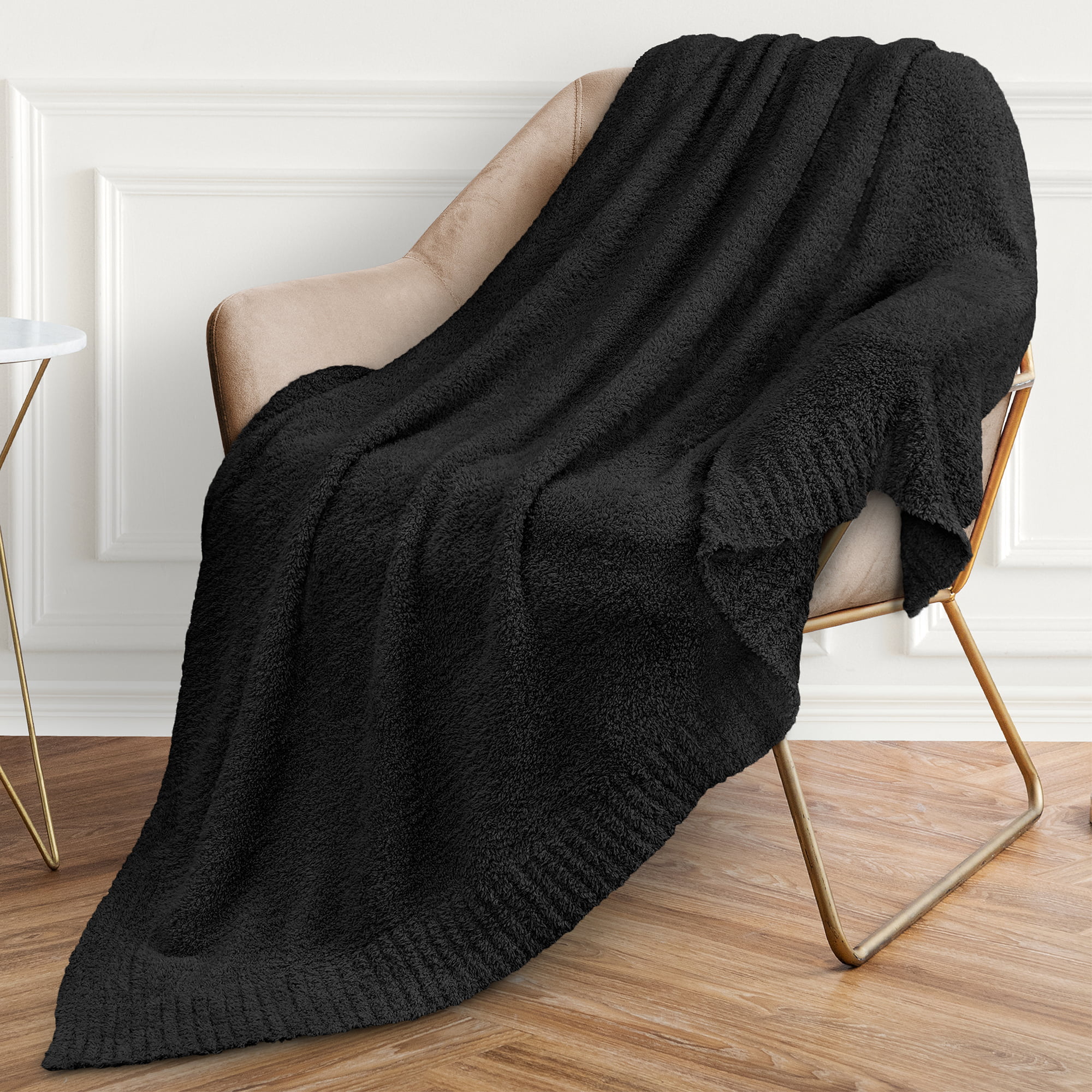 Pavilia Black Super Soft Throw Blanket For Couch Fluffy Cozy Lightweight Blanket Fuzzy Warm Knit Blanket For Bed Sofa 50X60