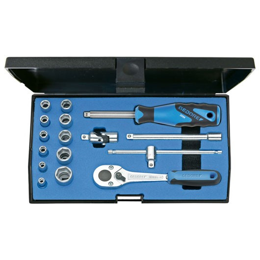 Gedore Socket Wrench Set 1/4"" 16 pieces, hexagonal 4-13 mm