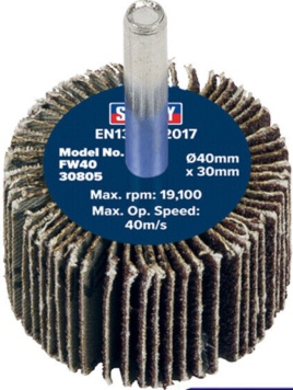 Sealey FW4030805 40 x 30mm Abrasive Flap Wheel on 6mm Shaft 80Grit - Pack of