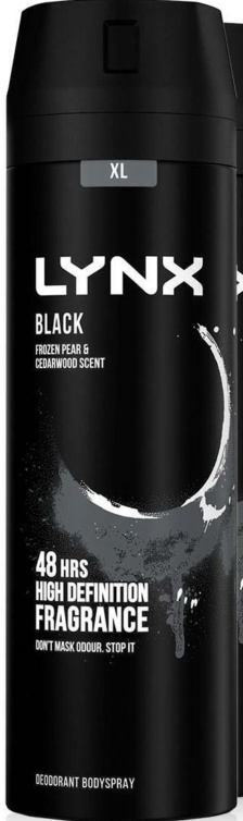 Lynx XL Black 48H Fresh Frozen Pear & Cedarwood Scent Body Spray Deo, 3x200ml