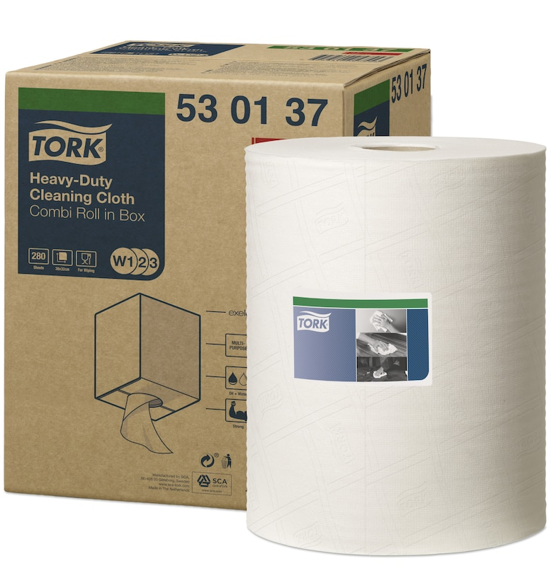 Tork 1 Ply Premium Heavy Duty Cleaning Cloth - White - 106m Combi Roll - 530137
