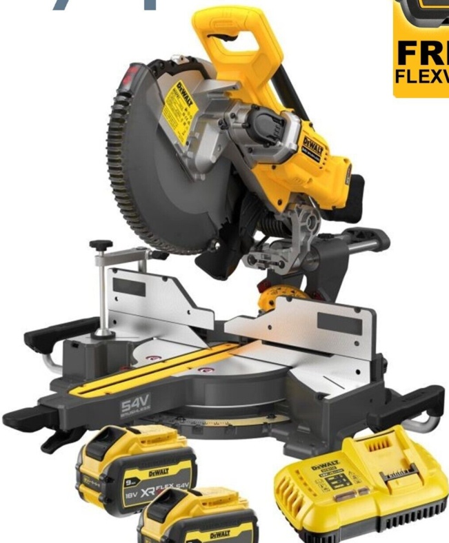 DeWalt DCS781X2 54V XR FLEXVOLT Brushless Mitre Saw 305mm + 2 x 9Ah Batteries