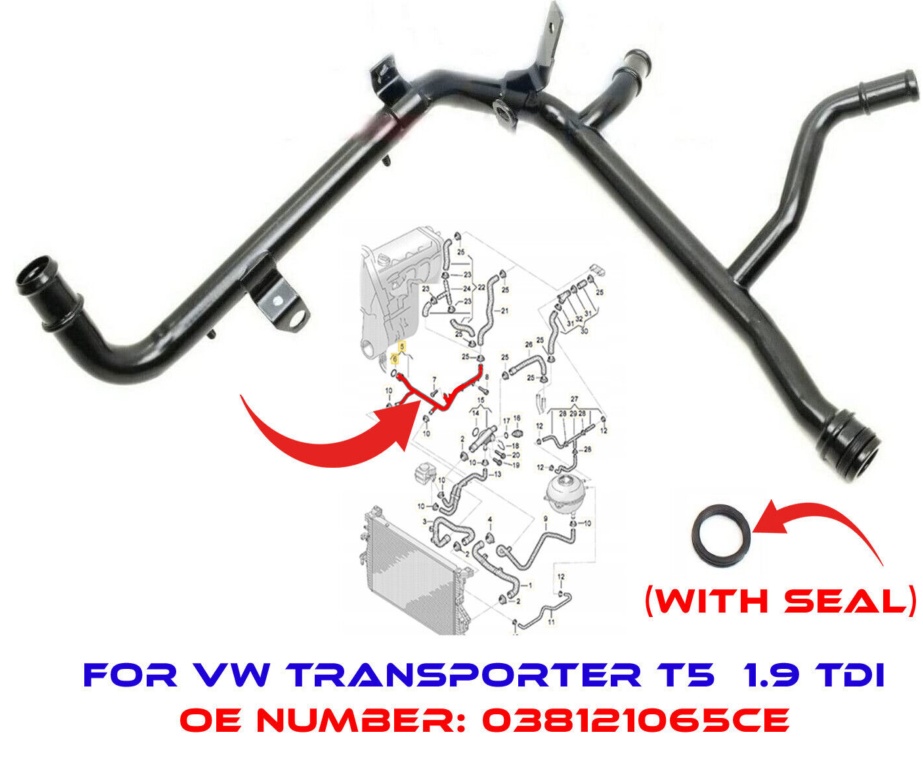 Coolant Pipe For Vw Transporter T5 (Metal) 1.9 Tdi Axb Axc Brr Brs 038121065Ce
