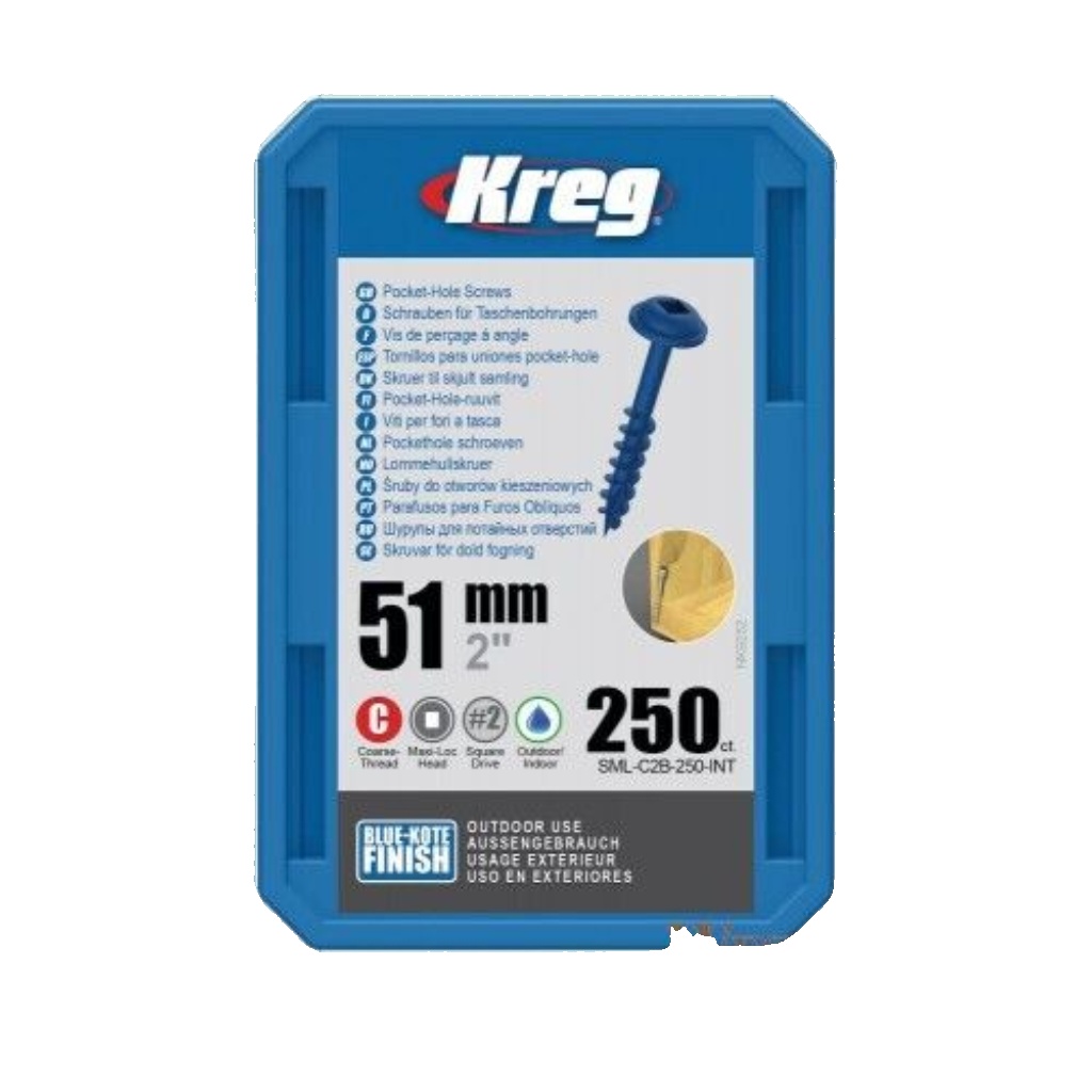 Kreg Pack of 250 Blue-Kote WR Pocket Screws 51mm 2"" #8 Coarse Washer Head