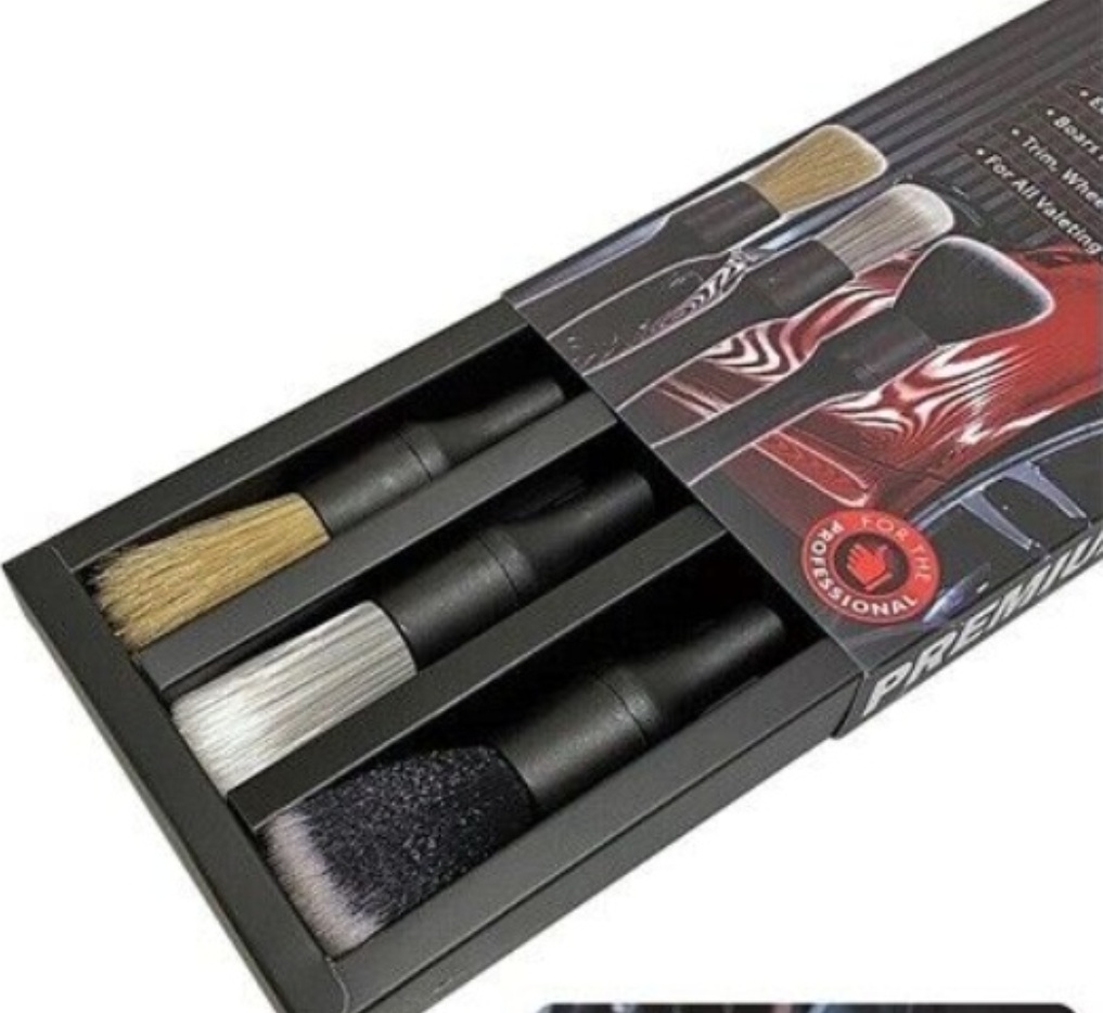 3pc Premium Detailing Brush Set - Valeting Crevice or Vent Cleaning Tools