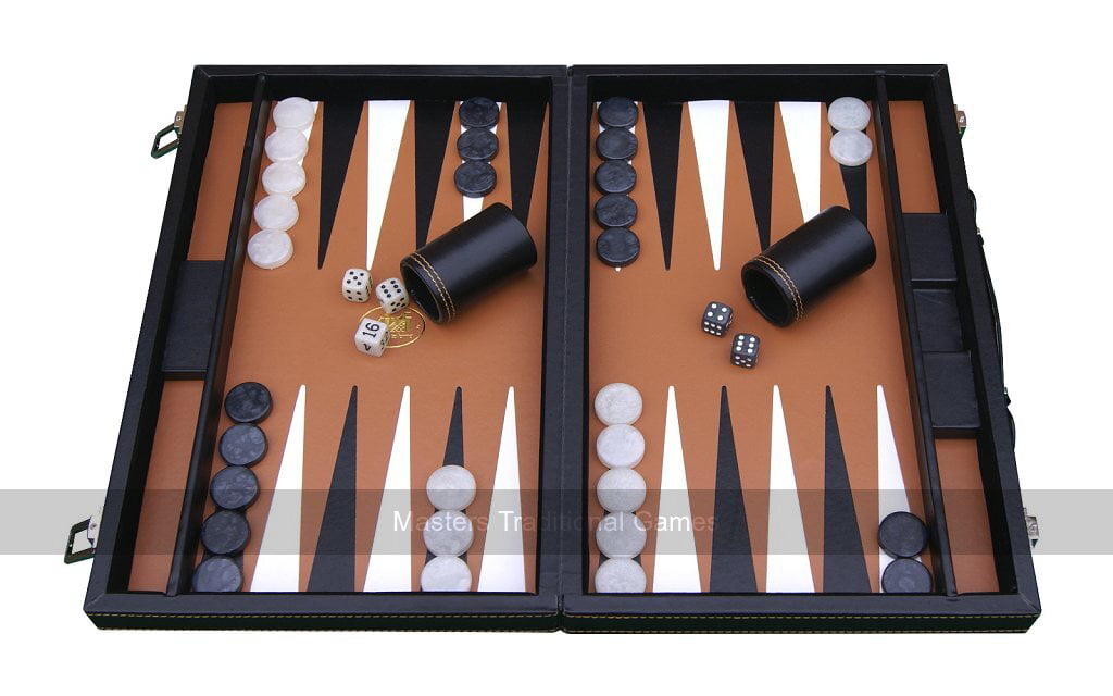 Italfama Leatherette Travel 14.5-inch Backgammon Set - Black and Orange (UK)
