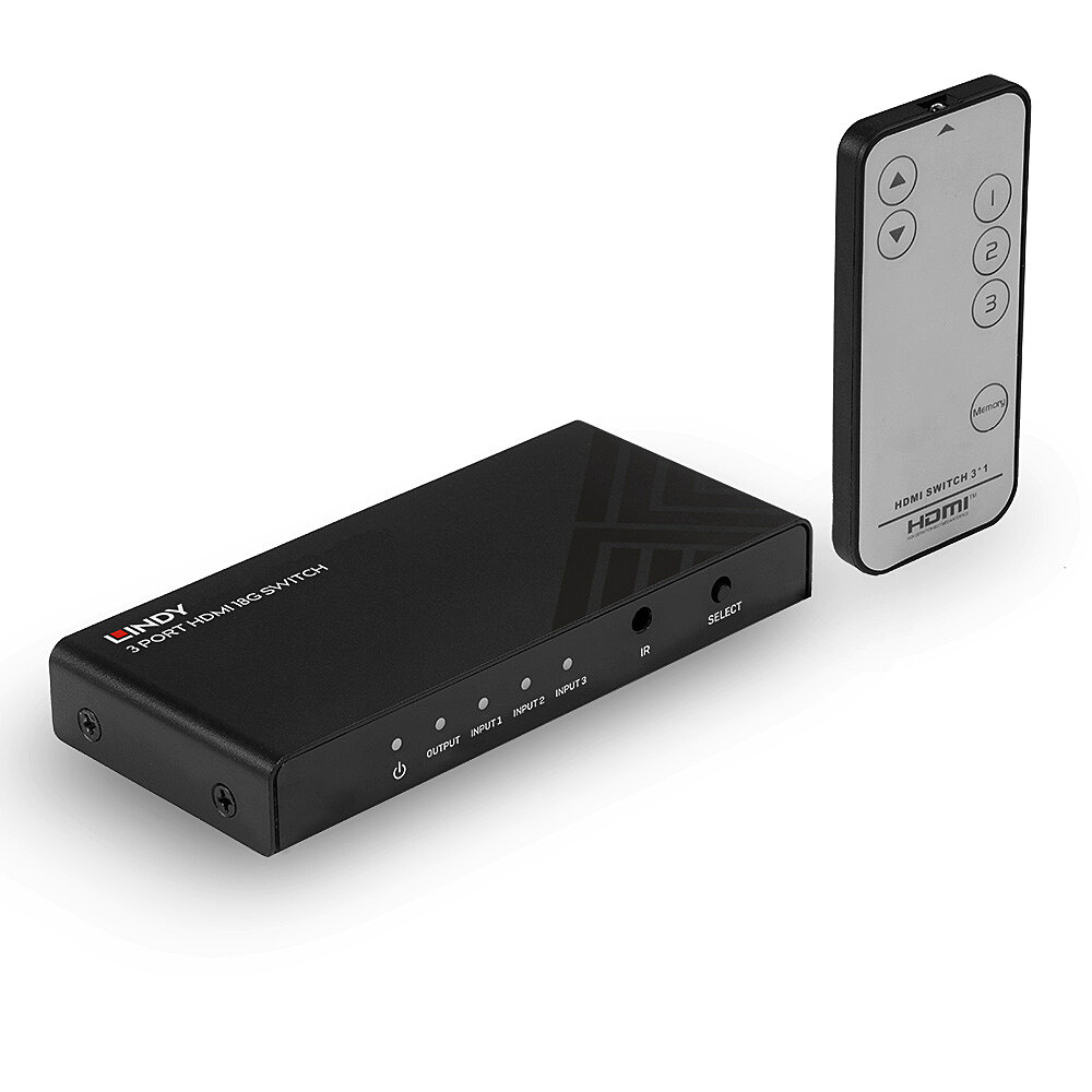 Lindy 3 Port HDMI 18G 4K 60Hz HDR Switch 3x1 HDMI Splitter