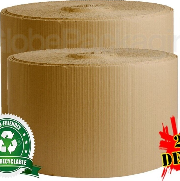 2 x 300mm x 75M CORRUGATED CARDBOARD PAPER ROLLS (150M)