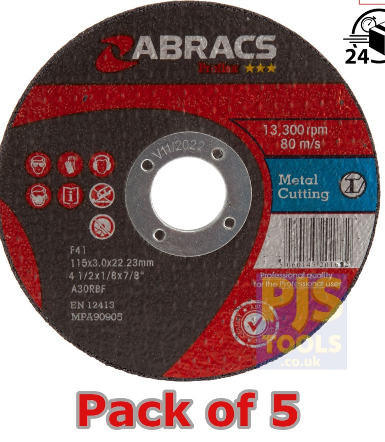 25 x Abracs Proflex 115mm x 3mm metal cutting steel slitting discs
