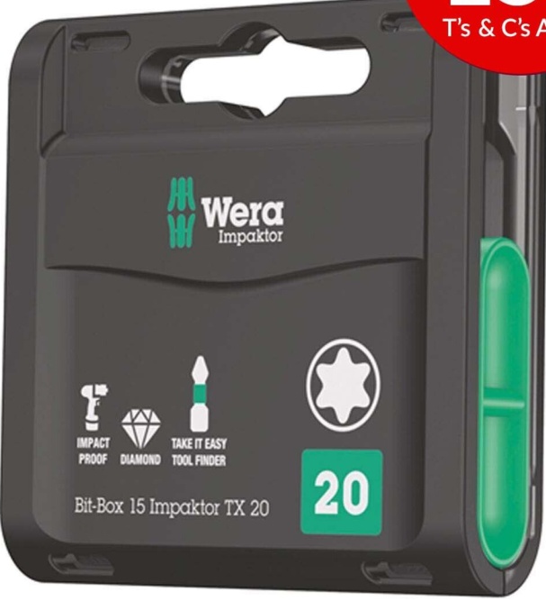 Wera Impact Screwdriver Bits Pack of 15 Torx TX20 x 25mm Impaktor Bit Box 057772