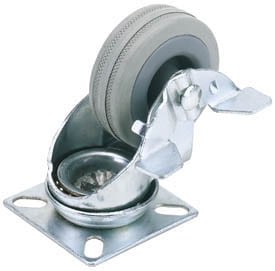 Draper 65474 Swivel Plate Fixing Rubber Castor with Brake 75mm Diameter SWL 70kg