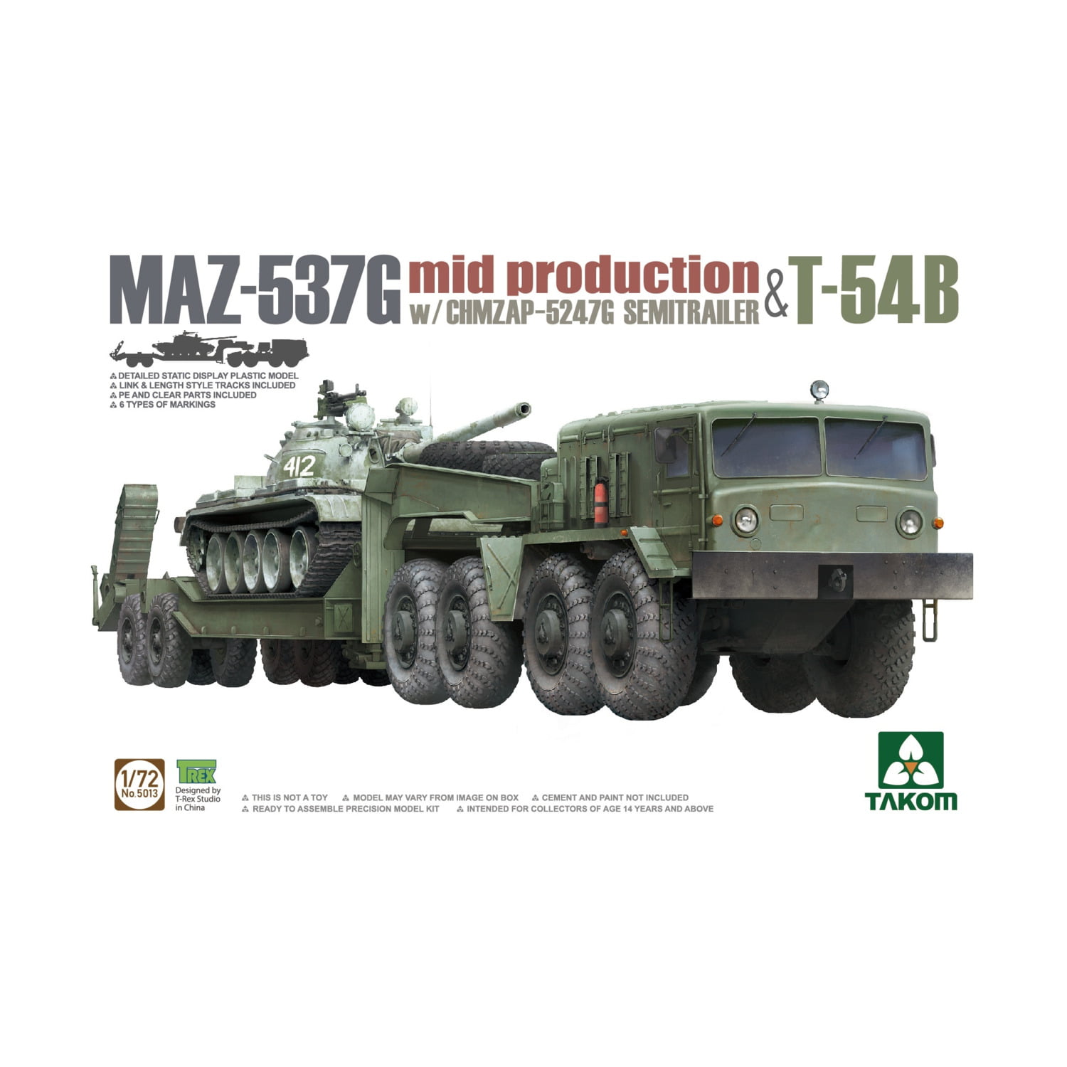 Takom 5013  1:72nd MAZ-537G mid production with CHMZAP-5247G Semitrailer & T-54B