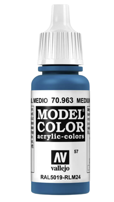 Vallejo Model Color Medium Blue Acrylic 17ml/0.57 fl oz Dropper Bottle - 70.963