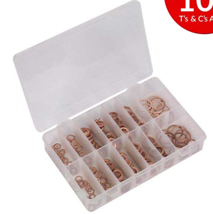 Sealey AB027CW Diesel Injector Copper Washer Assortment 250pc