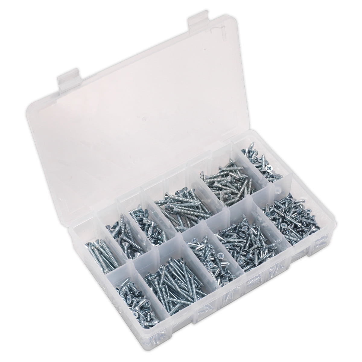 Sealey Self Tapping Screw Assortment 600pc Countersunk Pozi Zinc
