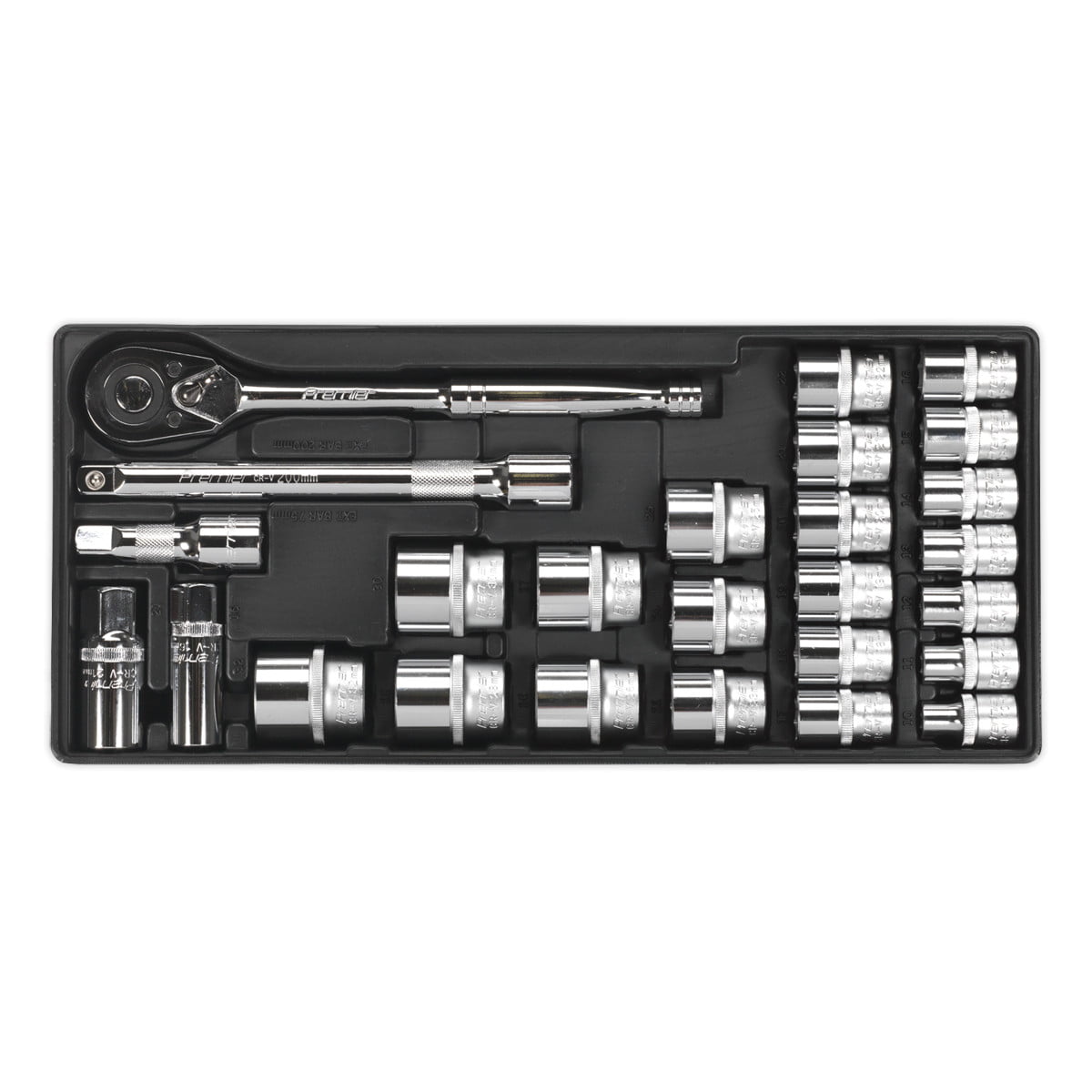 Sealey TBT21 Premier Socket Set with Tool Tray 1/2""Sq Drive 26pc